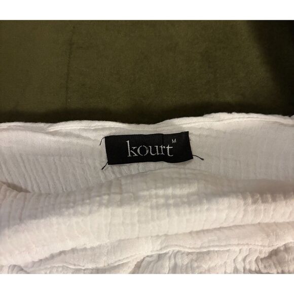 KOURT Babydoll Cropped Cotton Gauze Flutter Sleeve Top, White, Sz. M - Picture 5 of 6